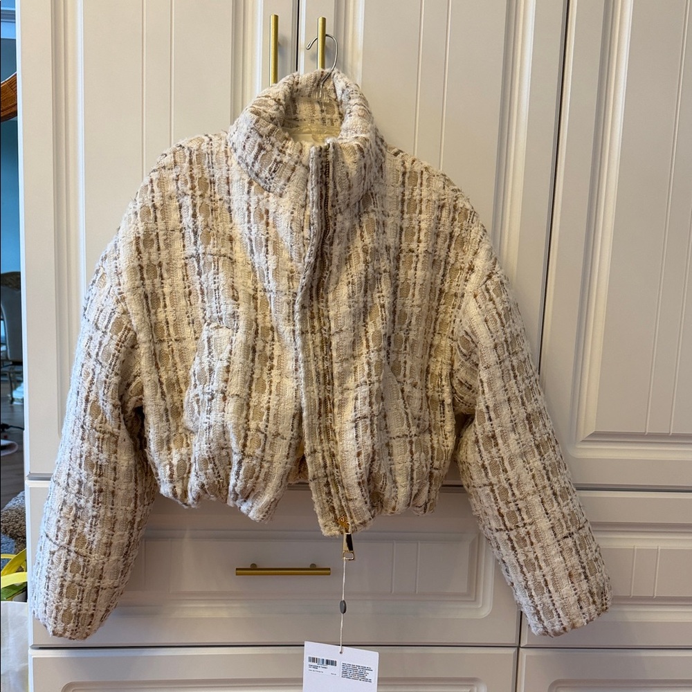 KHRISJOY Cozy Cream Plaid Puffer  Jacket